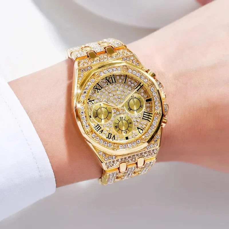 

New Fashion Watch for Men Luxury Watch Bracelet Cuban Link Chain Bangle Mens Watch Set Hip Hop Jewelry Groomsmen Gifts