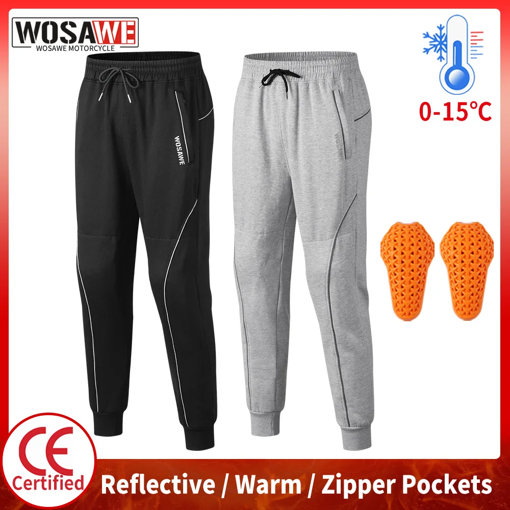 

WOSAWE CE1/2 Winter Motorcycle Pants with Knee Protector Men Thermal Fleece Trousers MTB Cycling Jogging Fitness Motocross Pants