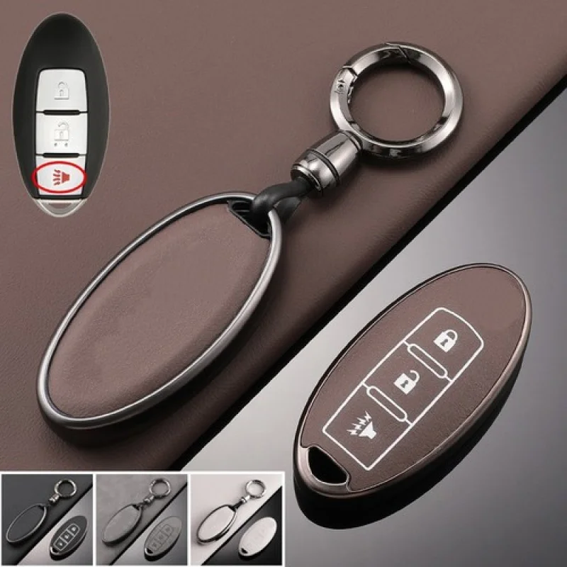 

A+ Zinc Alloy Leather Car Key Fob Case Cover For Nissan Tiida 370Z Rogue X-Trail