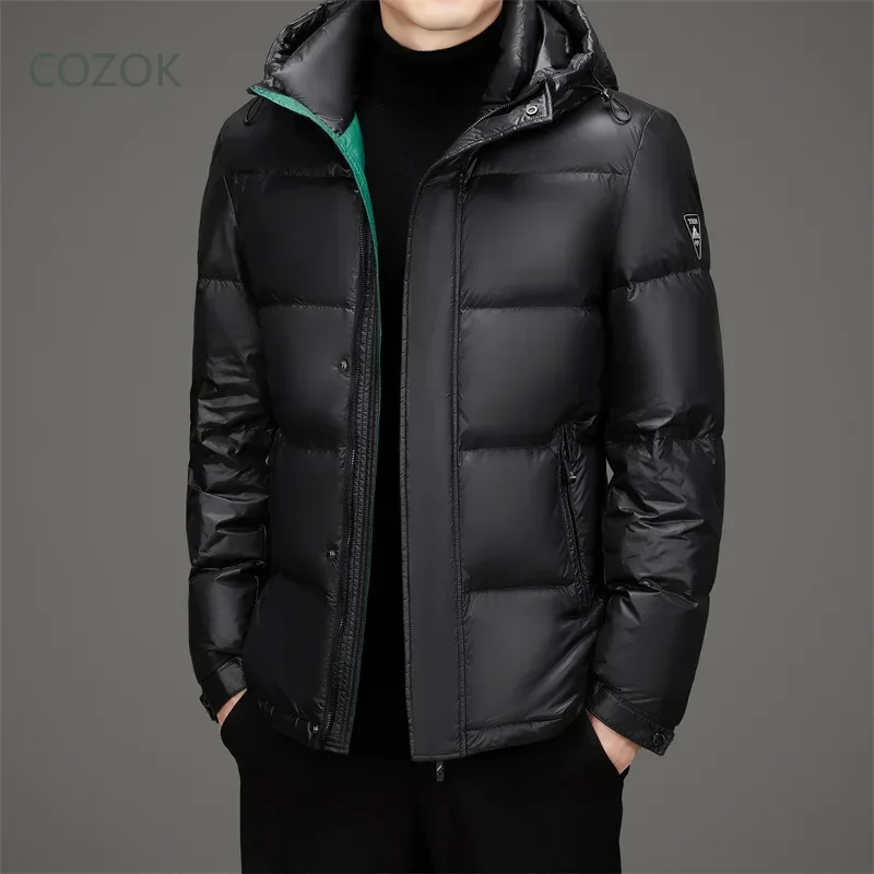 Cozok Schwarz gold abnehmbarer Hut Herren Daunen jacke Designer kleidung Herren Enten Daunen kurze Jacken Winter jacke für Herren Herren mantel