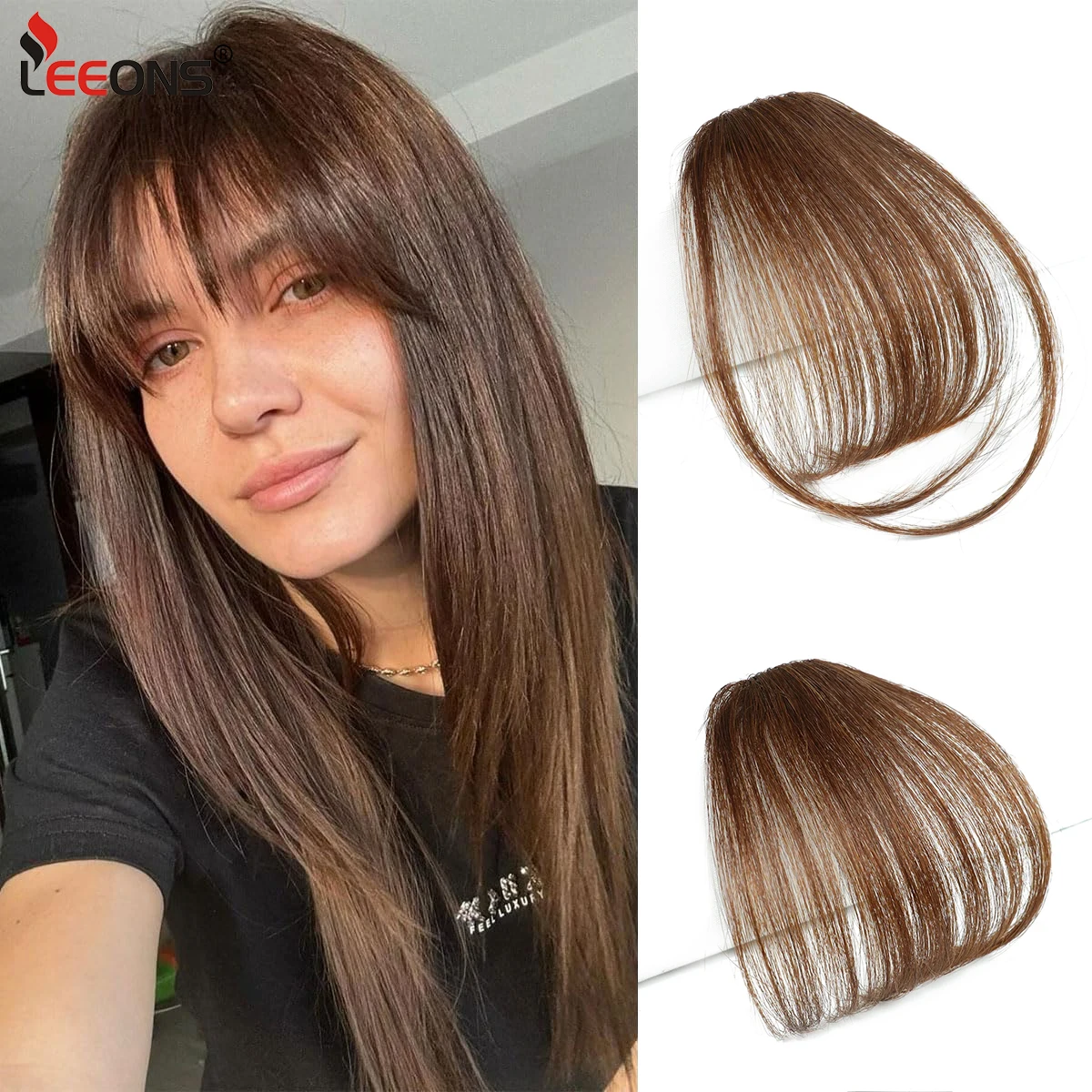 New Clip In Air Bangs Synthetic Air Bangs Hair Extensions Natural Black Dark Brown Clip On Fringe Bangs With Temples For Women