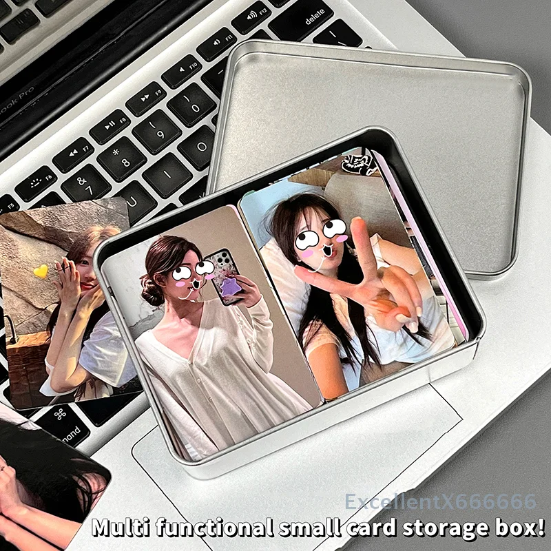

Silvery Mini Iron Box Portable Photocard Storage Flip Cover Dustproof Kpop Idol Photo Card Organizer Album Case Container