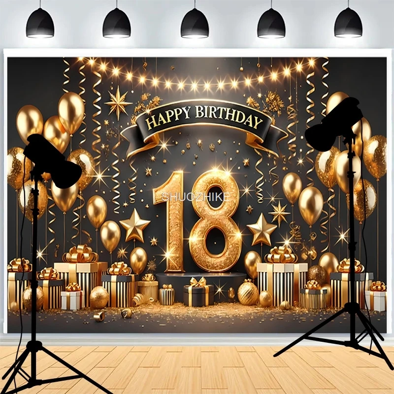 

Black Gold Series Crown Photography Backdrops Props Banner For Photoshoot Balloon Birthday Party Photo Studio Background BD-02