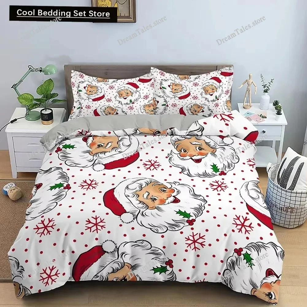 Red Merry Christmas King Queen Duvet Cover Kids Christmas Quilt Cover Santa Claus Bedding Set Microfiber Comforter Cover 3