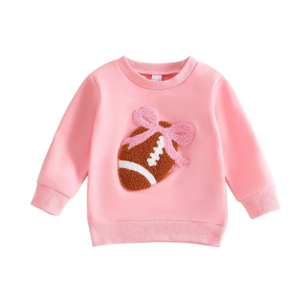 Crew Neck Crew Neck Sweatshirt Chenille Patch Pullover Style Infant Pullover Top Bow Design Football Patch Girls Sweatshirt Top