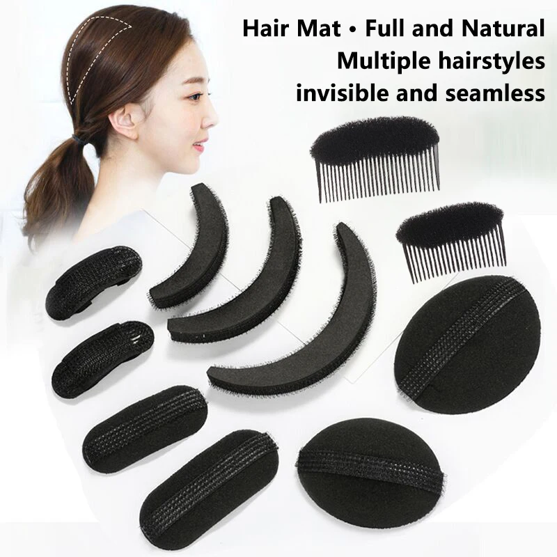 

11Pcs/Set Puff Hair Head Cushion Invisible Fluffy Hair Pad Sponge Clip Bun Bump It Up Volume Hair Base For Women Hair Accessory