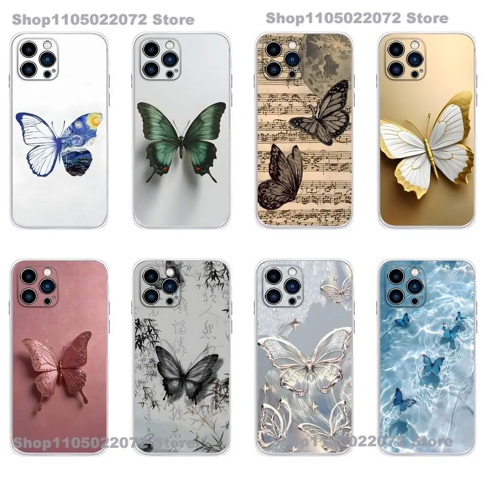 

Fashion Elegant Butterfly Phone Case For iPhone 17 16,15,14,13,12,11 Plus,Pro,Max,XR,Plus,E,Mini Transparent Soft Cover