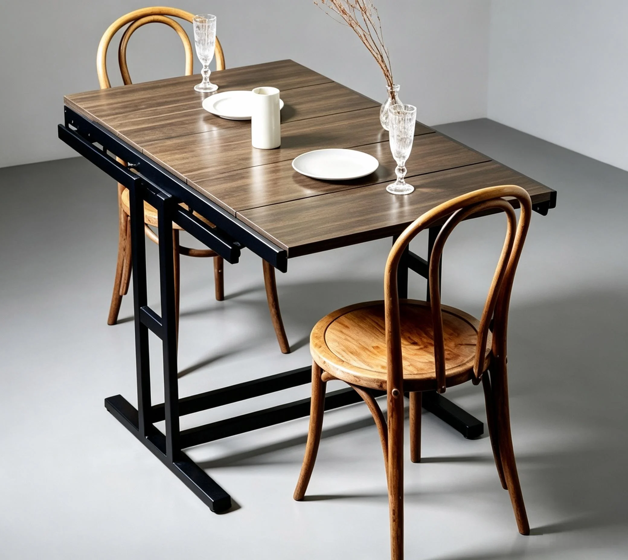 Multifunctional Forged Iron Frame Folding Table, Solid Wood Telescopic Storage Training Desk for Home Office Apartment