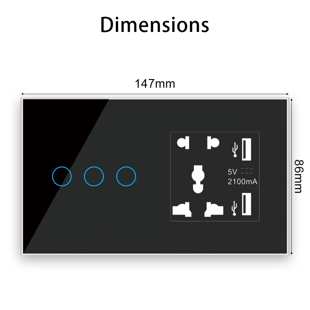 JRUMP WIFI o Zigbee Smart Touch Switch interruttore di controllo vocale con alimentazione intelligente del regno unito e 2 prese USB a 5 fori