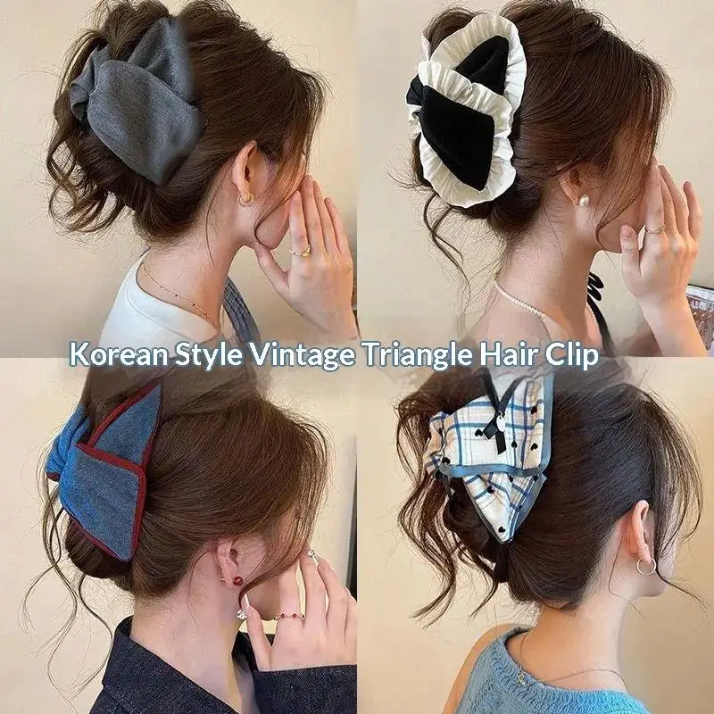 Stoff-Dreieck-Haarspange für Damen, elegante Haarklammer, modische Haarspange für Mädchen, Haarspange für den Hinterkopf, Pferdeschwanz-Haarspange, Haar-Accessoires – Detail 2