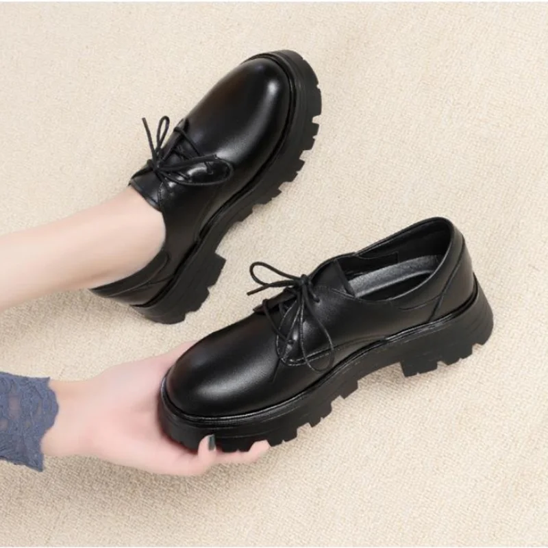 DIMANYU Women Shoes Platform Spring Genuine Leather Lace-up Fashion Women's Loafers British Style Ladies Oxford Shoes