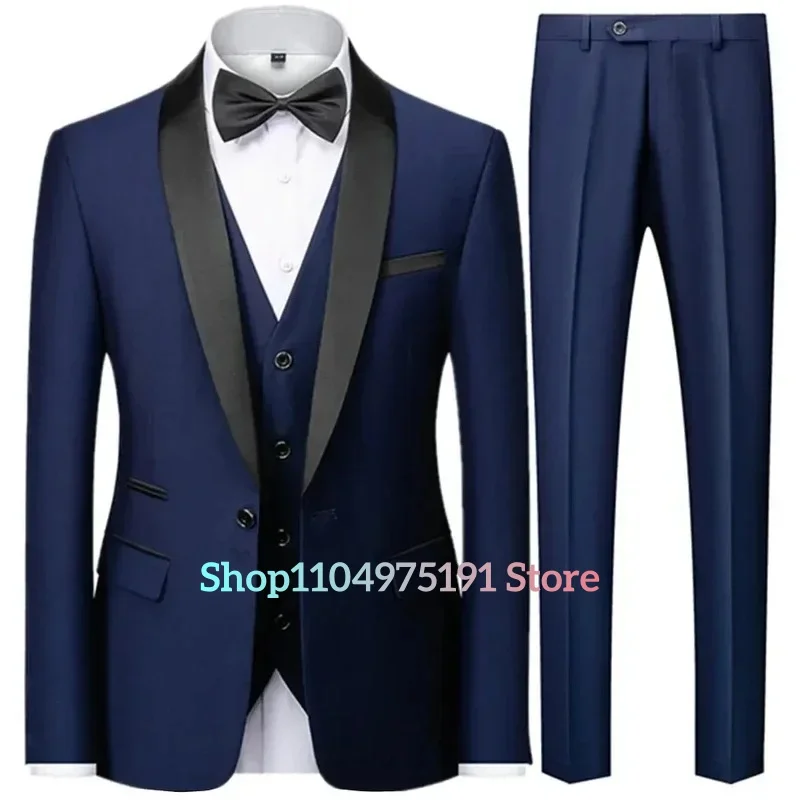 Garnitur slim-fit; Męski garnitur w stylu western z blokami kolorów na przyjęcie. Garnitur męski 3-częściowy ((Marynarka+Kamizelka+Spodnie))