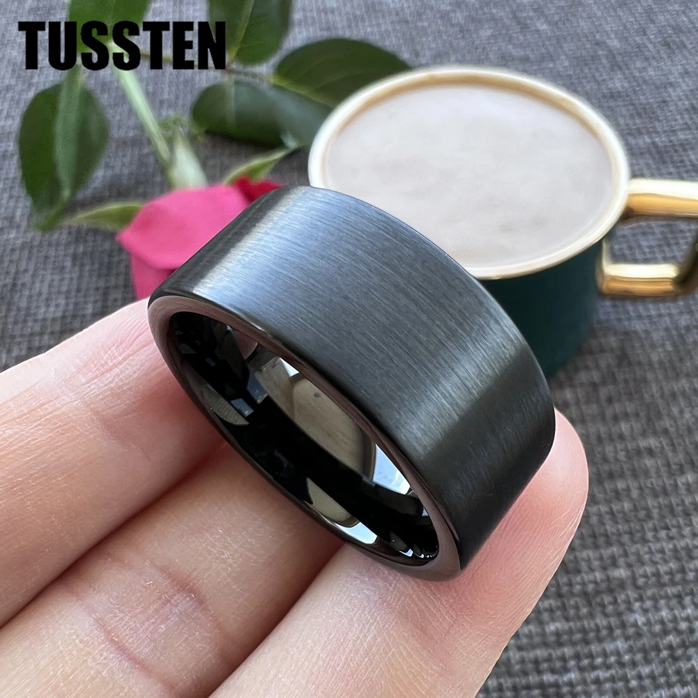 Dropshipping TUSSTEN 4/6/8/10/12MM Super Men Ring Women Black Tungsten Wedding Band Pipe Cut Brush Finish Comfort Fit