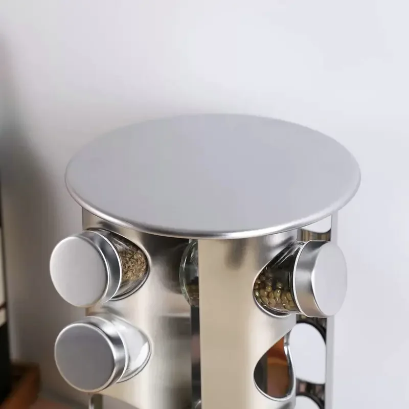 1 spice rack, 360° rotating spice rack, 12 household rotating seasoning cans, stainless iron spice rack, kitchen supplies