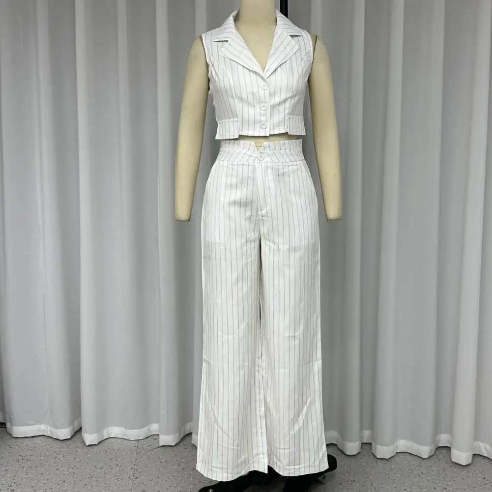 

V-neck Vest Trousers Set Casual Wide-leg Pants Suit Chic Women's Vest Pants Set Sleeveless V Neck Lapel Top High Waist for Daily