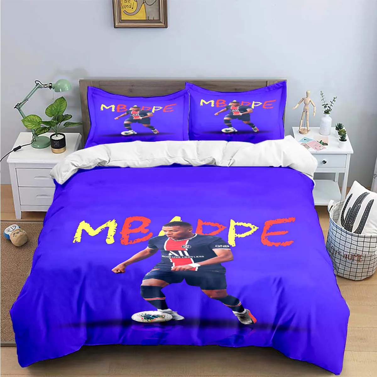 Imagem -02 - Futebol M-mbappe Impressão Digital Bedding Conjunto para Crianças Capa de Edredão Consolador Capa Presente de Aniversário Meninos e Meninas Moda Jovem