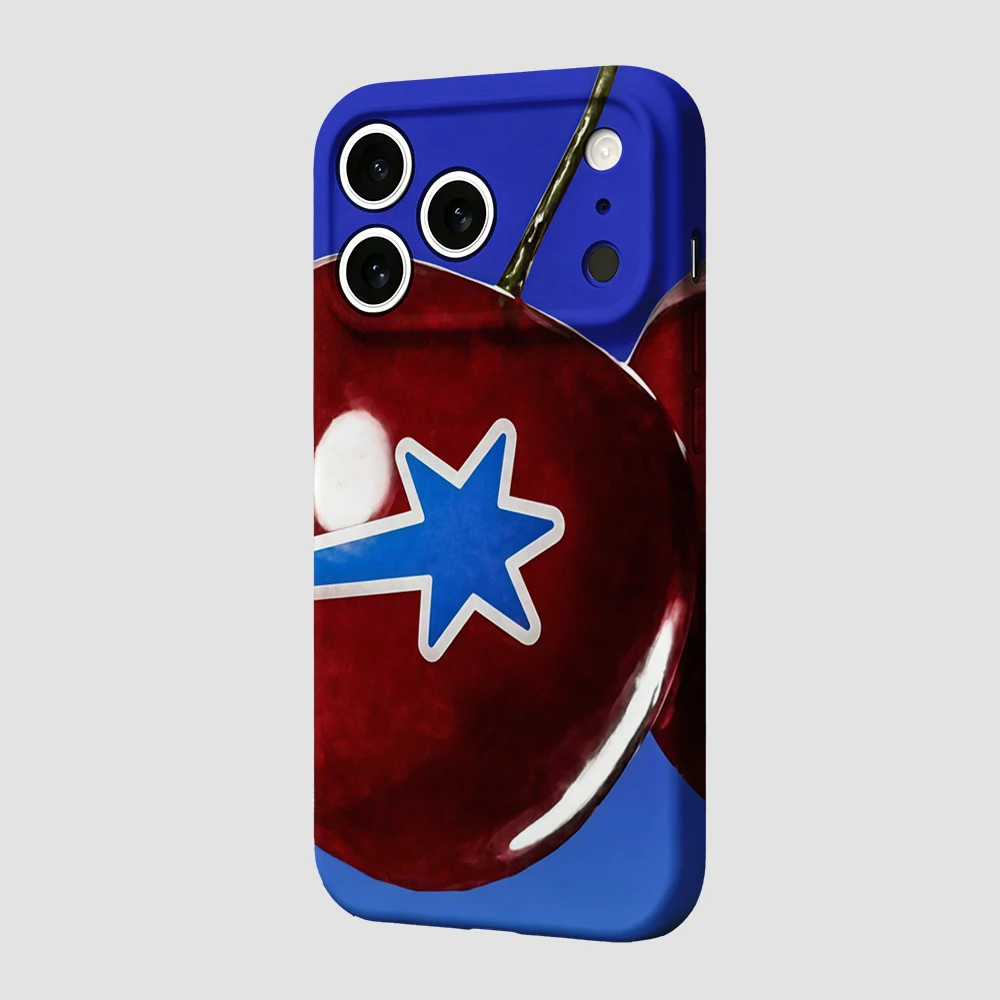 Red Cherry Blue Star Phone Case For iPhone 17 16 15 14 13 12 11 Pro Max Air 16e 7 8 Plus XS Max X XR Hard PC Bumper Cover - view 3