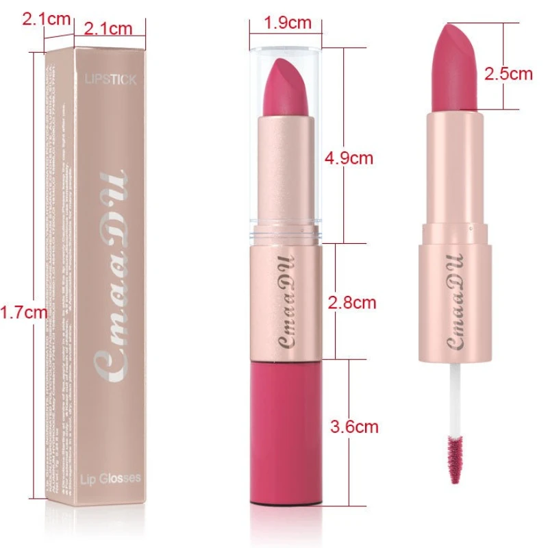 2 in 1 rossetto a doppia estremità penna per labbra pigmento opaco tazza antiaderente balsamo per il colore della pelle sexy tinta per labbra rosse trucco moda donna