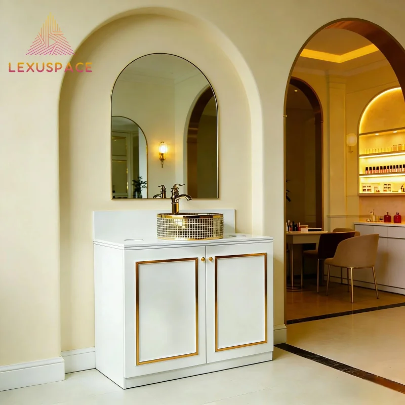 custom.Nail Salon Light Luxury Style Commercial Vanity Cabinet Integrated Hand Wash Basin Unit