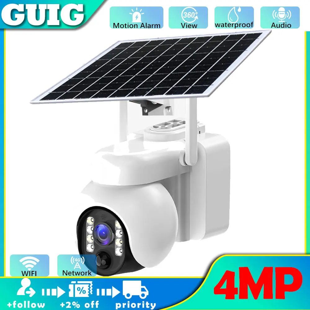 

4MP 4G/WIFI PTZ IP solar camera outdoor IP66 waterproof PIR human body motion detection two-way audio night vision solar camera