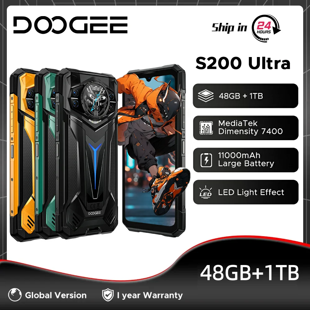 Global Version DOOGEE S200 Ultra 5G AI Rugged Phone 48GB+1TB Light Effect 1.34