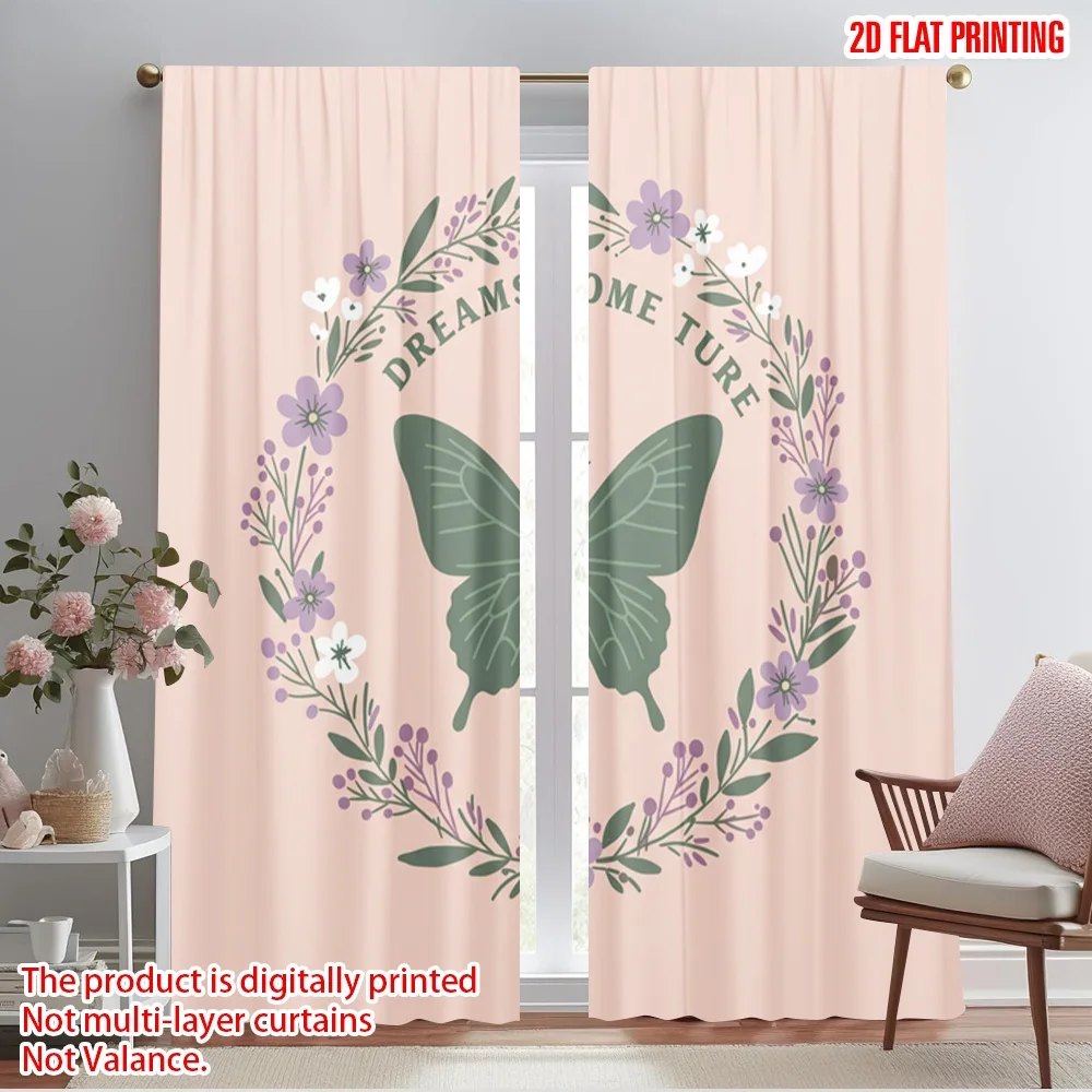 

2pcs 2D flat printing Scene Curtain Dreams Come True Butterfly Fabric Without Electricity Festive Wall Decor Perfect for Holiday