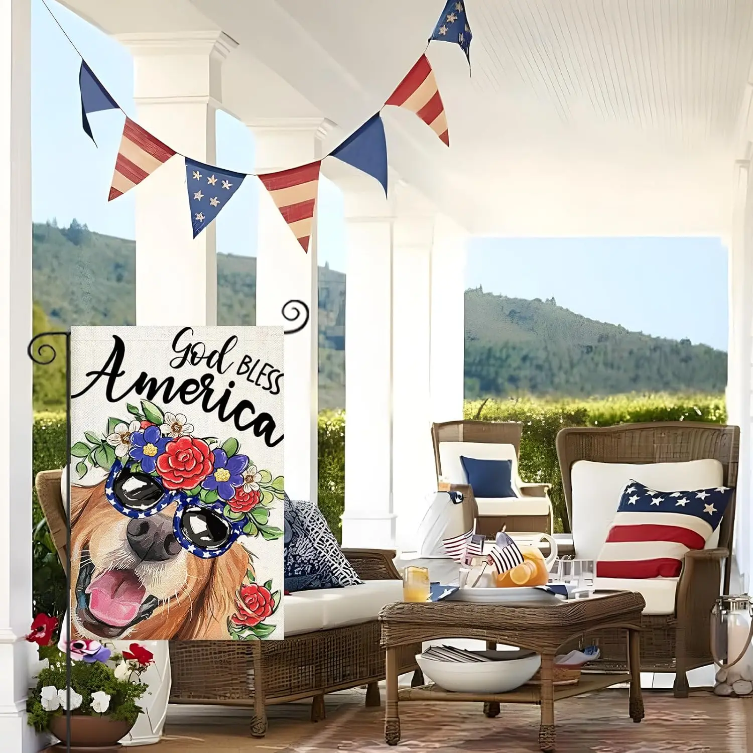 Happy 4th of July Garden Flags for Outside, Patriotic Golden Retriever Small Summer Decoration for Holiday Yard Independence hhz