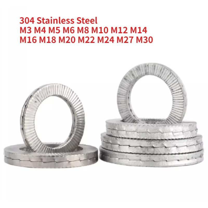 2-50pcs M3 M4 M5 M6 M8 M10 M12 To M30 304 Stainless Steel DIN25201 Double Deck Wedge Self Locking Washer Gasket Loose Proof