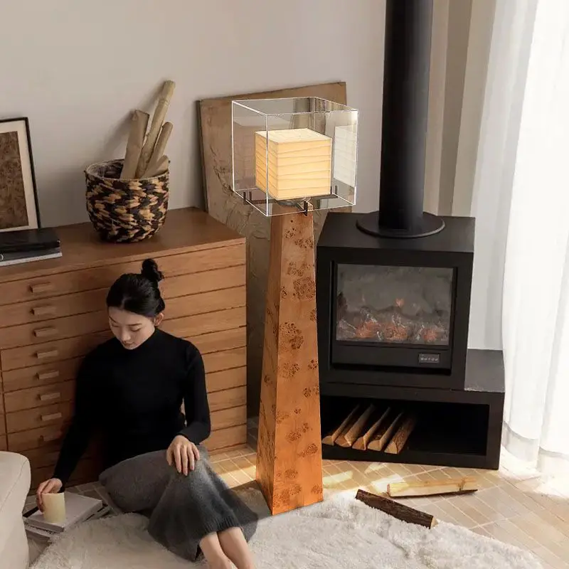 

Wabi Sandy Wind Retro Tree Tumor Hotel Lobby Floor Lamp Ji Yutang Wind Solid Wood Living Room Art Villa Standing Lamp