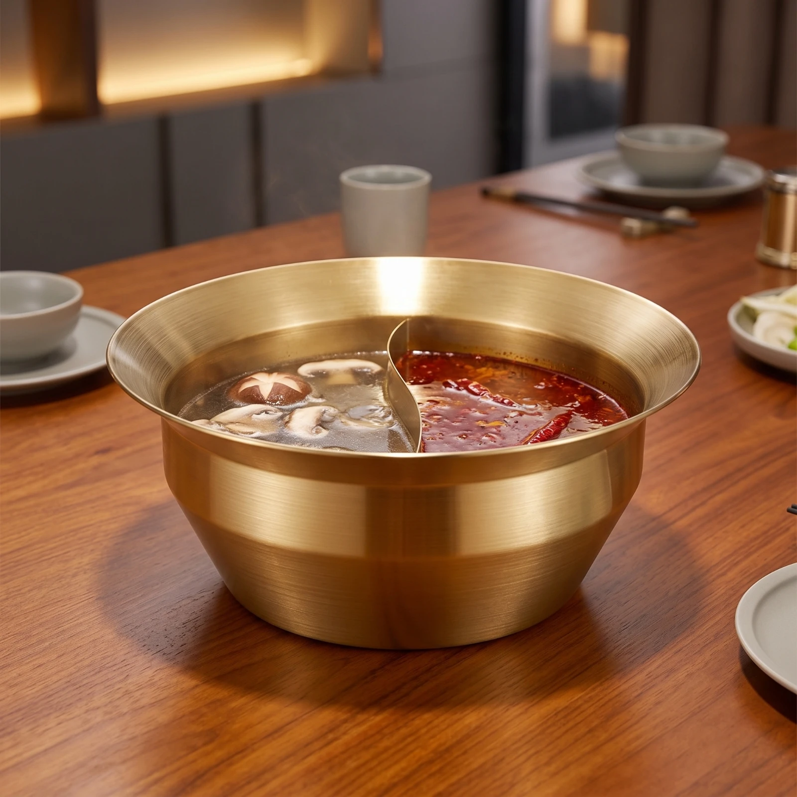 Two-Compartmentflavor Hot Pot Stainless Steel Hot Pot with Divider Cookware Sturdy Warp-Resistant for Families, Dinner Parties