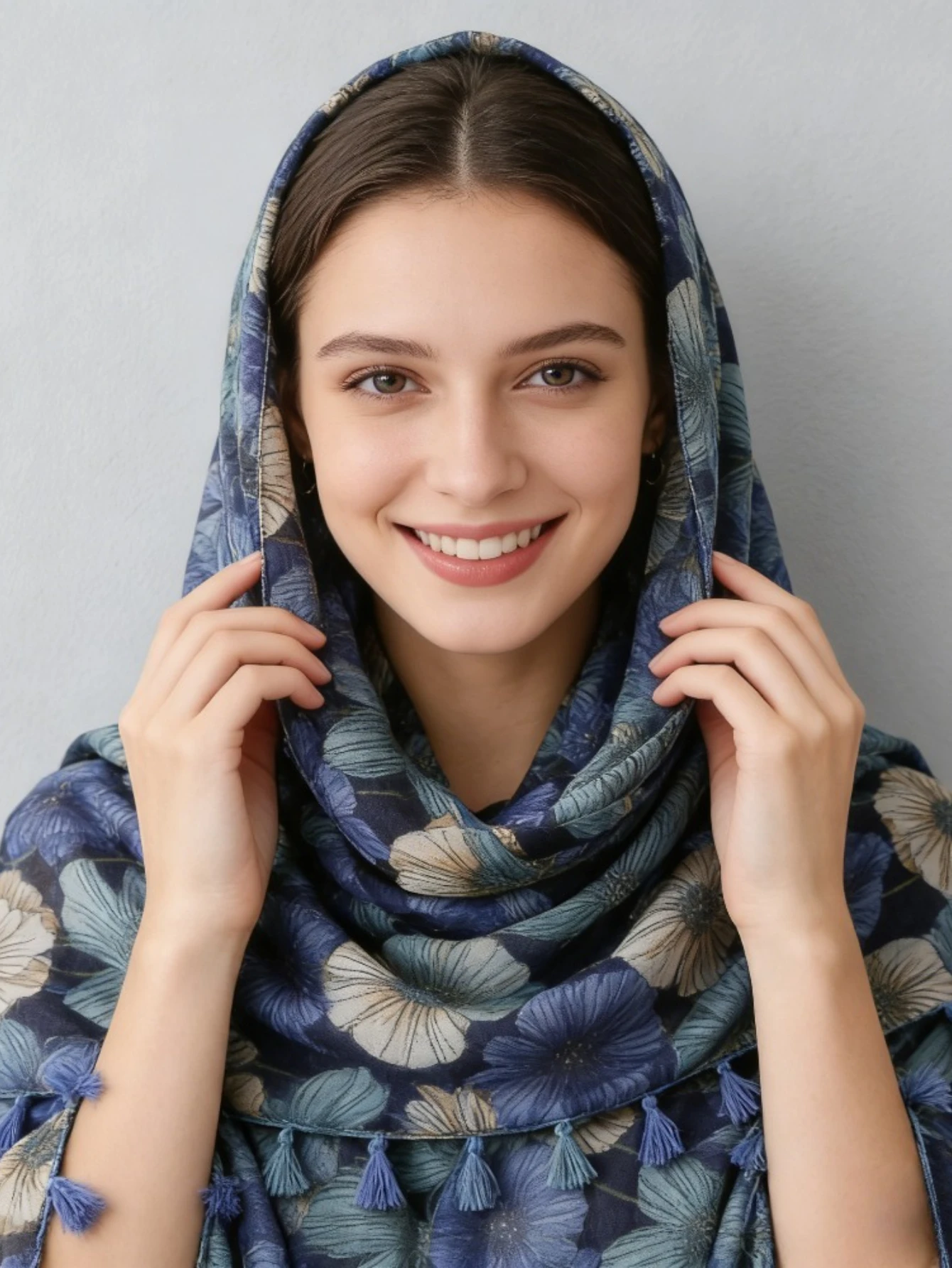 1PC blues floral print fringed scarf retro floral light shawl literary silk scarf women muslim headscarf women view 3