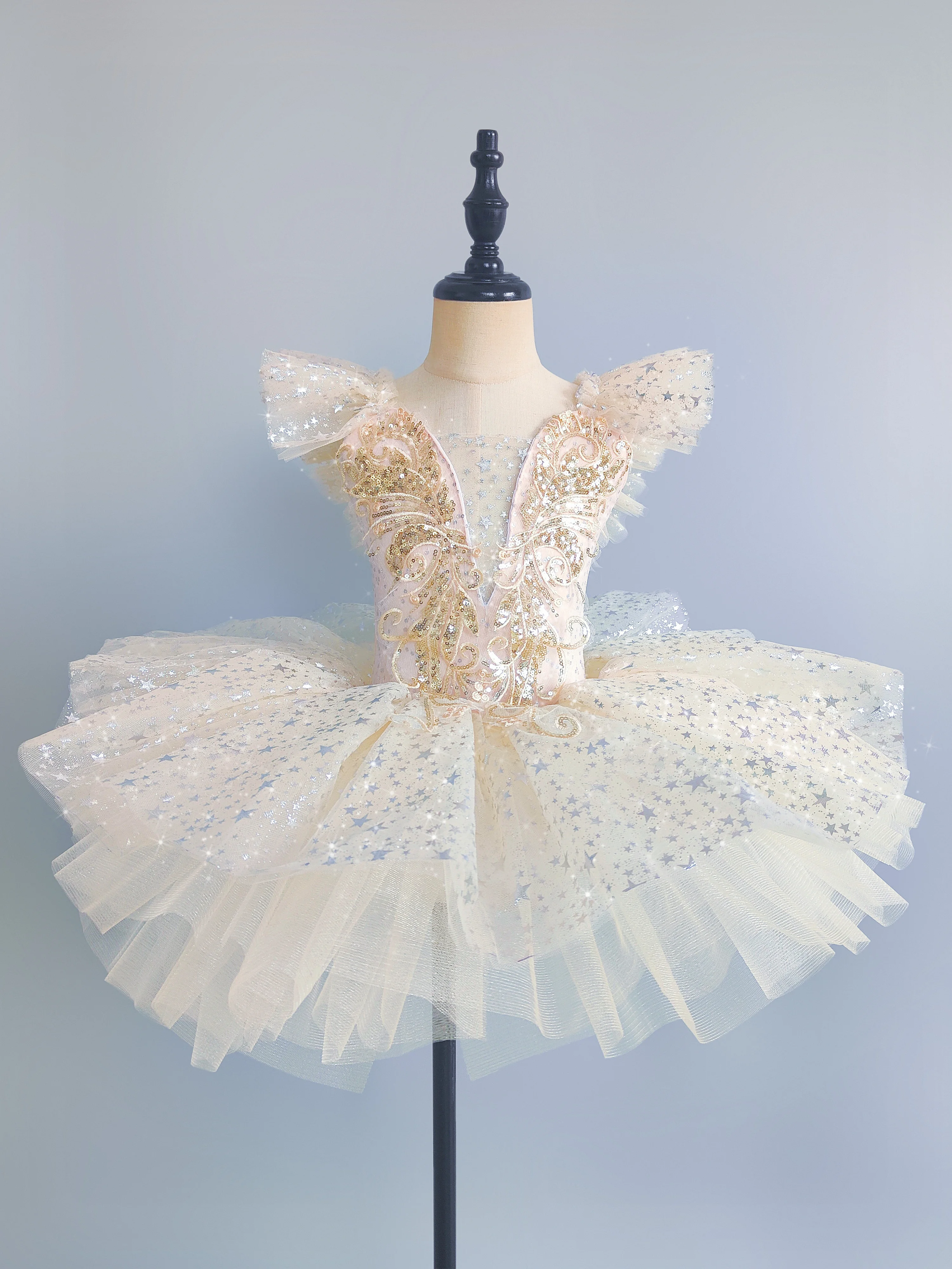 Kids Sequined Ballet Dress Performance Clothes Beige Girls Modern Dance Skirts Gymnastic Children Ballet Tutu Dance Clothes