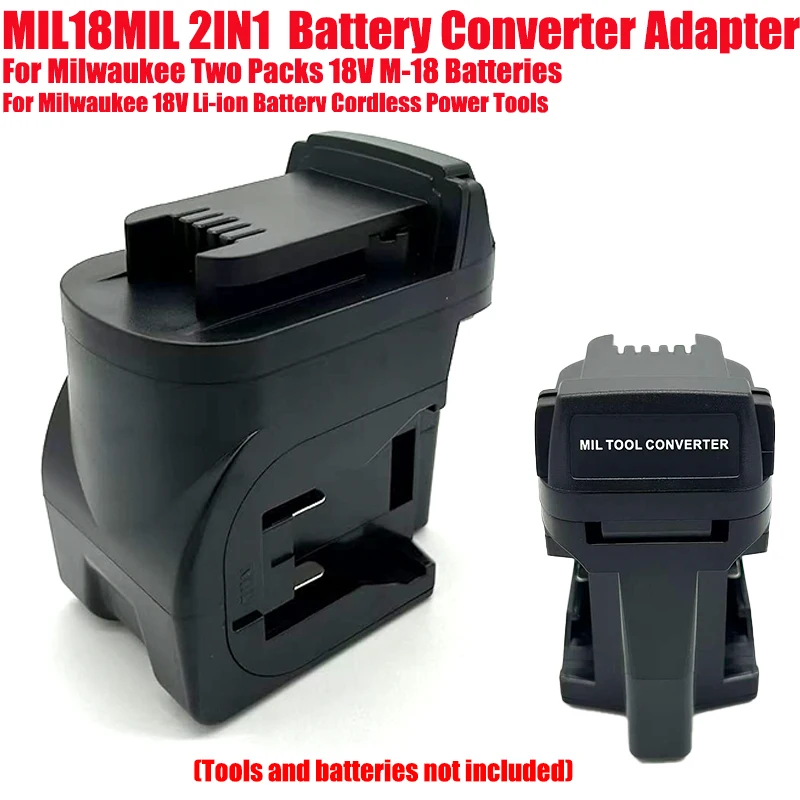 MIL18MIL 2-in-1 Power Tool Battery Adapter Compatible for Milwaukee 18V 2 Packs Batteries for Milwaukee 18V Cordless Power Tools