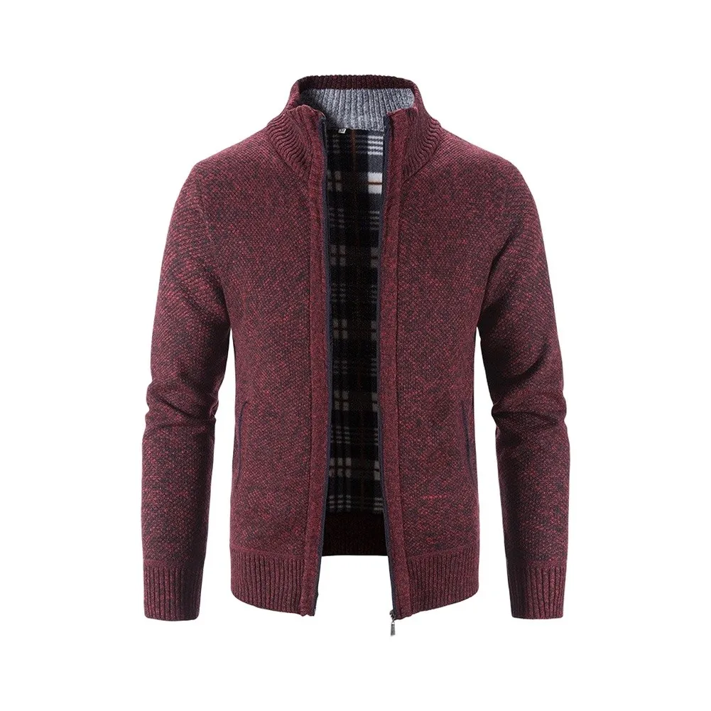 Men's Knit Zip-Up Cardigan Jacket for Winter Casual Use Long Sleeve Solid Color Lapel Neck Regular for Fit Sweater-Like Layering