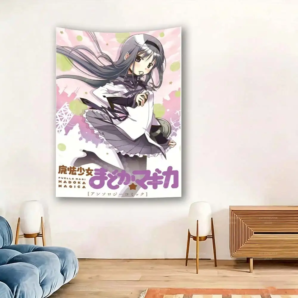 1 Stück Homura Akemi Anime-Wandteppich – rahmenlos, leuchtend rosa-lila Sternenhimmel, lebendige Wandkunst zum Verschenken und als Raumdekoration