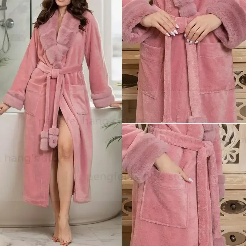 

Winter Autumn New Shower Bathrobe Kimono Gown Thicken Warm Robe Women Lapel Sleepwear Soft Nightwear Lady Elegant Loungewear