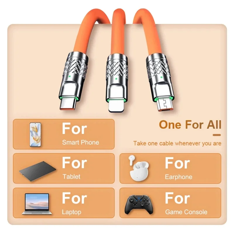 Xiaomi 120W Data Cable Fast Charging 6A 3 In 1 Type C Cable Micro USB For IPhone Charging Cable For Xiaomi Samsung Digital Cable