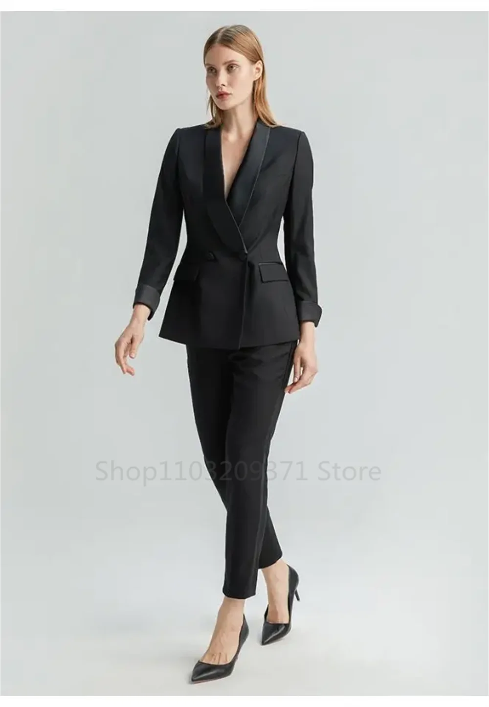 2024 Formal Plus Size Suit Black Women\'s 2-Piece Slim Fit Work Wear Business Office Jacket+Pant Female Wedding Party Tuxedo