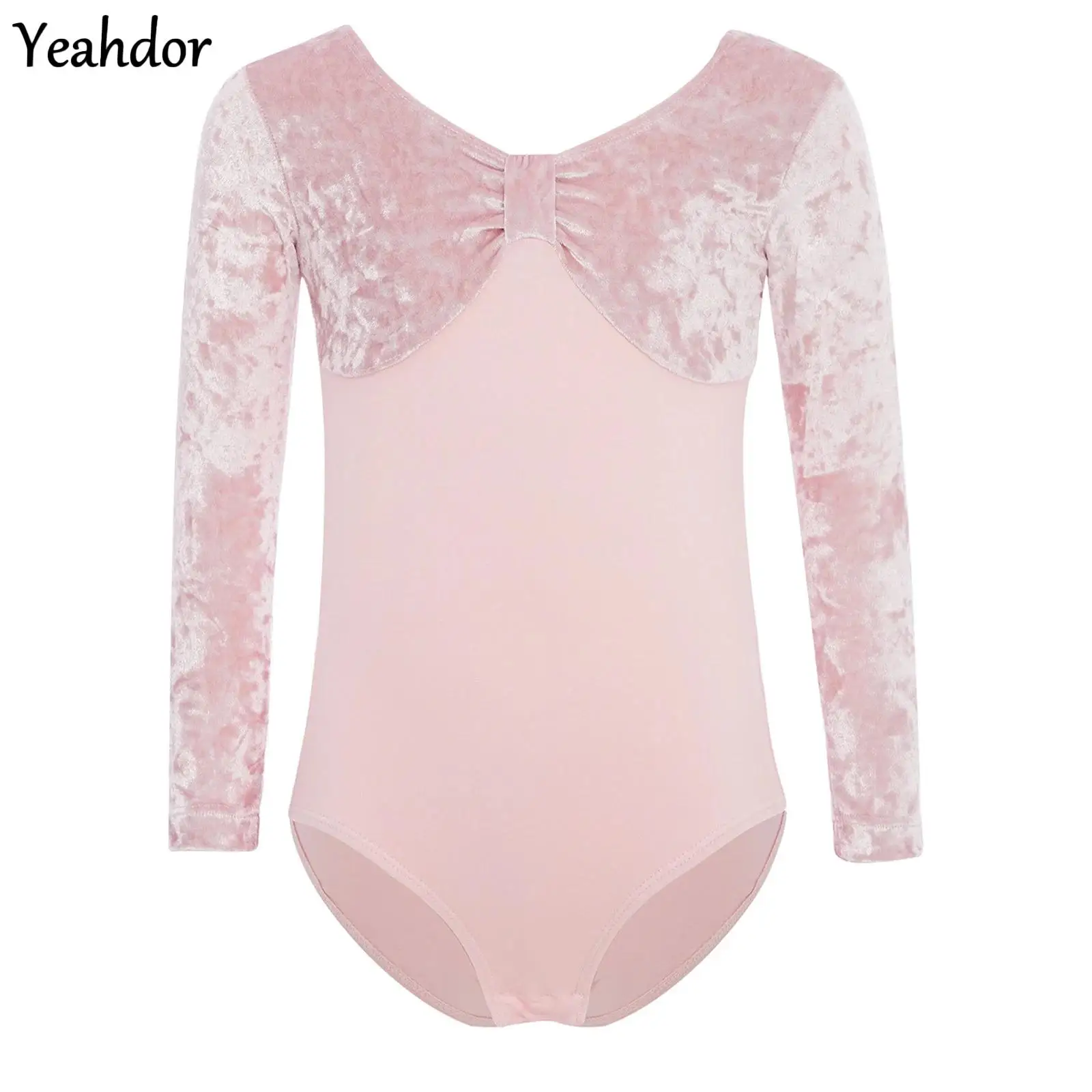 

Kids Girls Front Knot Velvet Ballet Leotard Long Sleeves Ballerina Dancewear Figure Skating Gymnastics Bodysuit Training Clothes