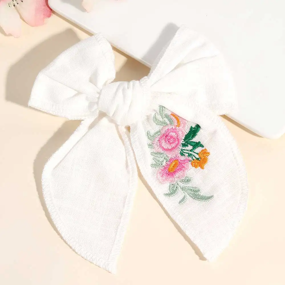 Fashion Embroidery Girls Bowknot Hair Clips Kids Flower Bow Hairclip Ribbon Barrettes Headwear Korean Hair Accessories