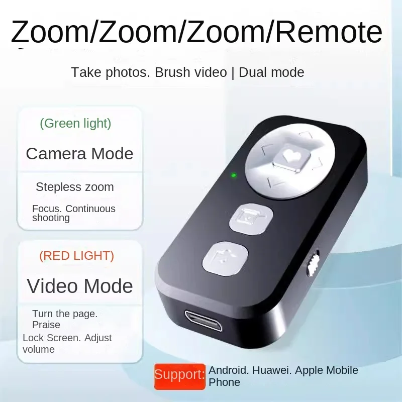Auto-focus Bluetooth remote for iOS: works with iPhone 16 Pro Max/14/8/11. Beauty cam, TikTok/Kuaishou scroll & like.