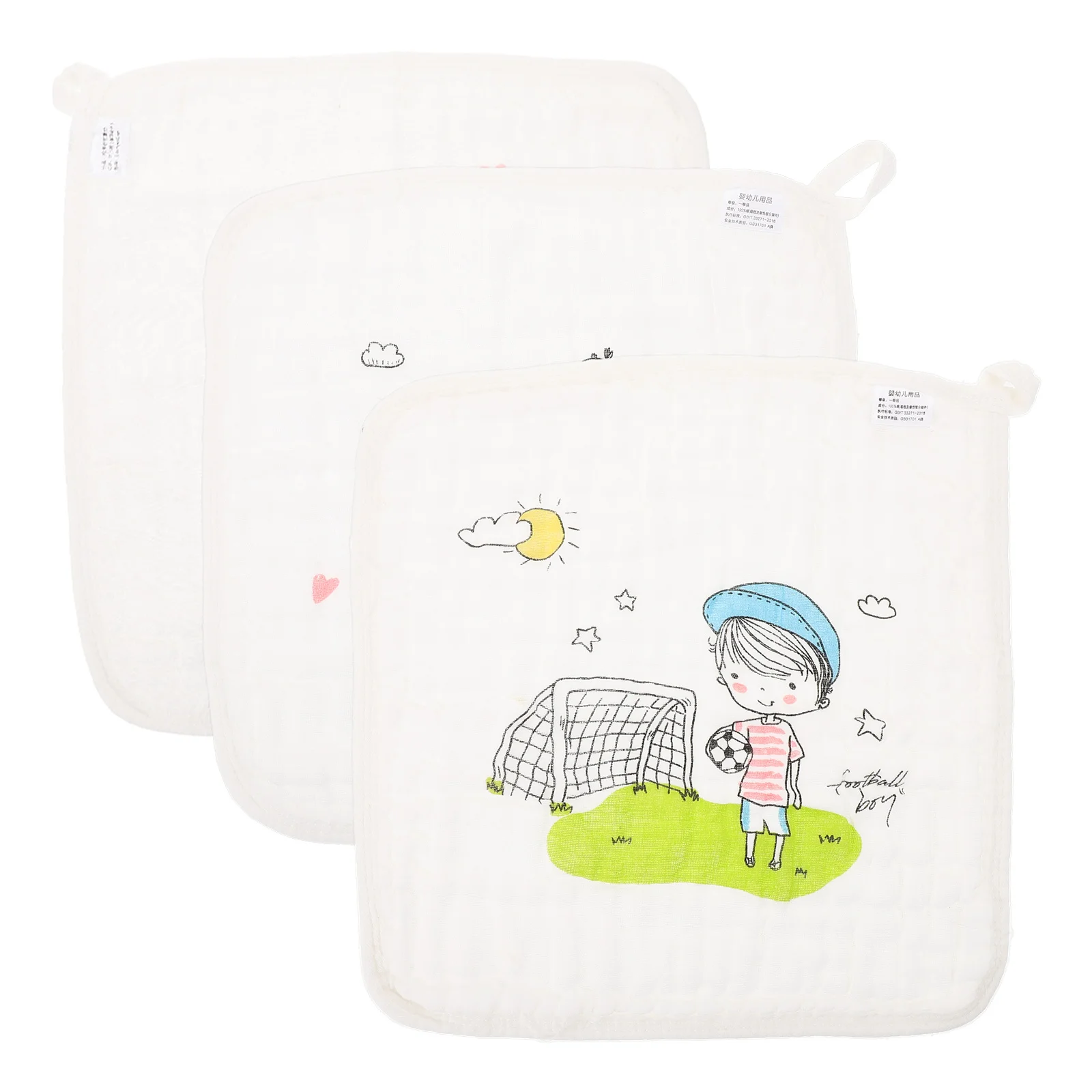 

3pcs Baby Drool Bibs Soft Cotton Washcloths Cartoon Print Infant Saliva Towels Kids Wipe Cloth Hand Face Bath White Children