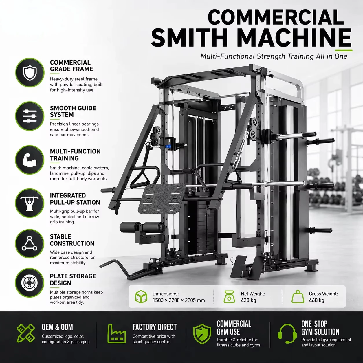 Multi Functional Smith Machine Commercial Gym Equipment Power Cage Cable Crossover Functional Trainer OEM ODM China Sale New