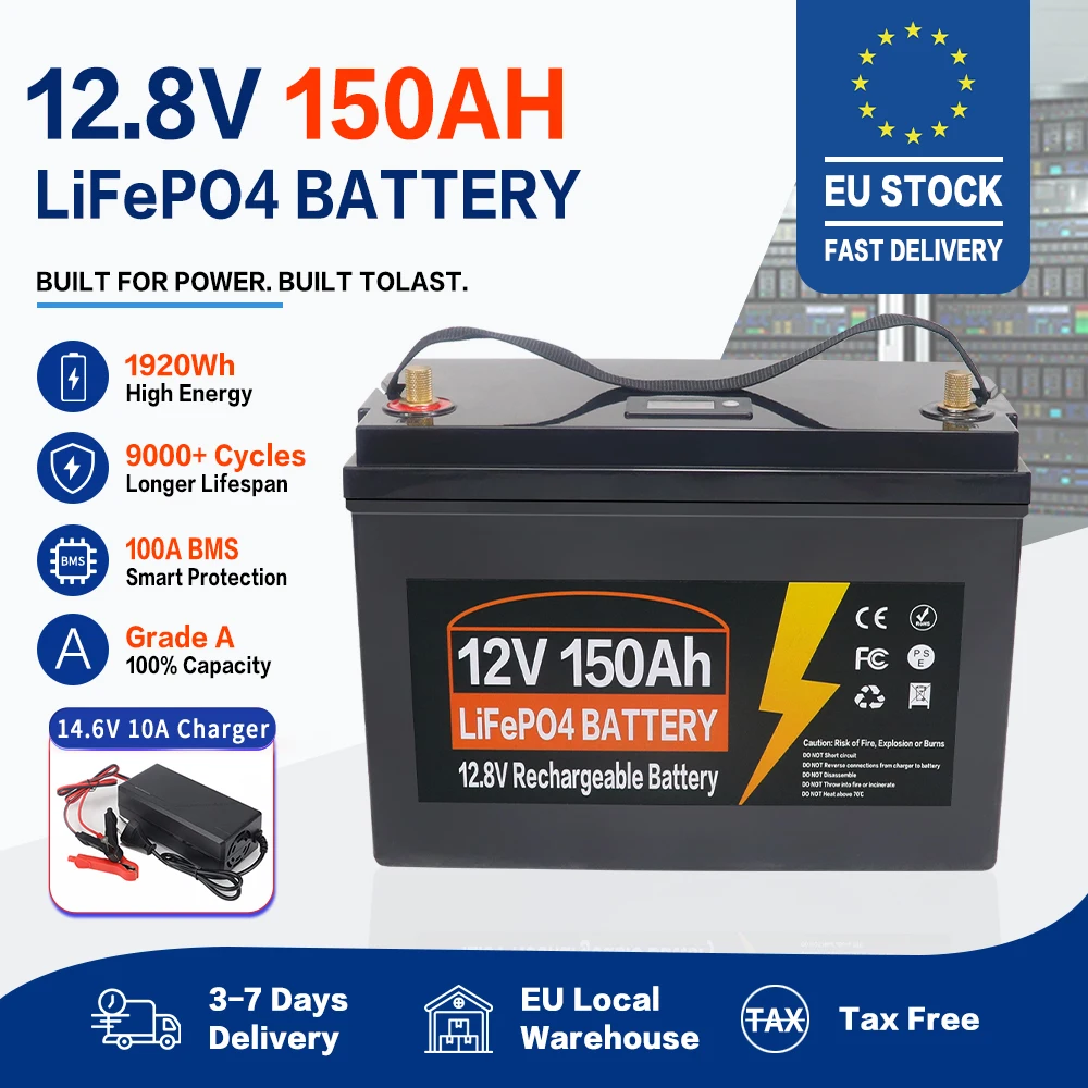 12V 24V LiFePO4 Batterij 350Ah 200Ah 150Ah 100Ah Ingebouwde BMS Lithium IJzer Fosfaat Cel 9000 Cycli Voor Campers Golfkarretjes Belastingvrij