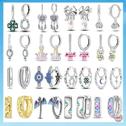 New 925 Sterling Silver Exquisite Four-Leaf Clover Horseshoe Hoop Earrings Women Engagement Wedding Jewelry Gift