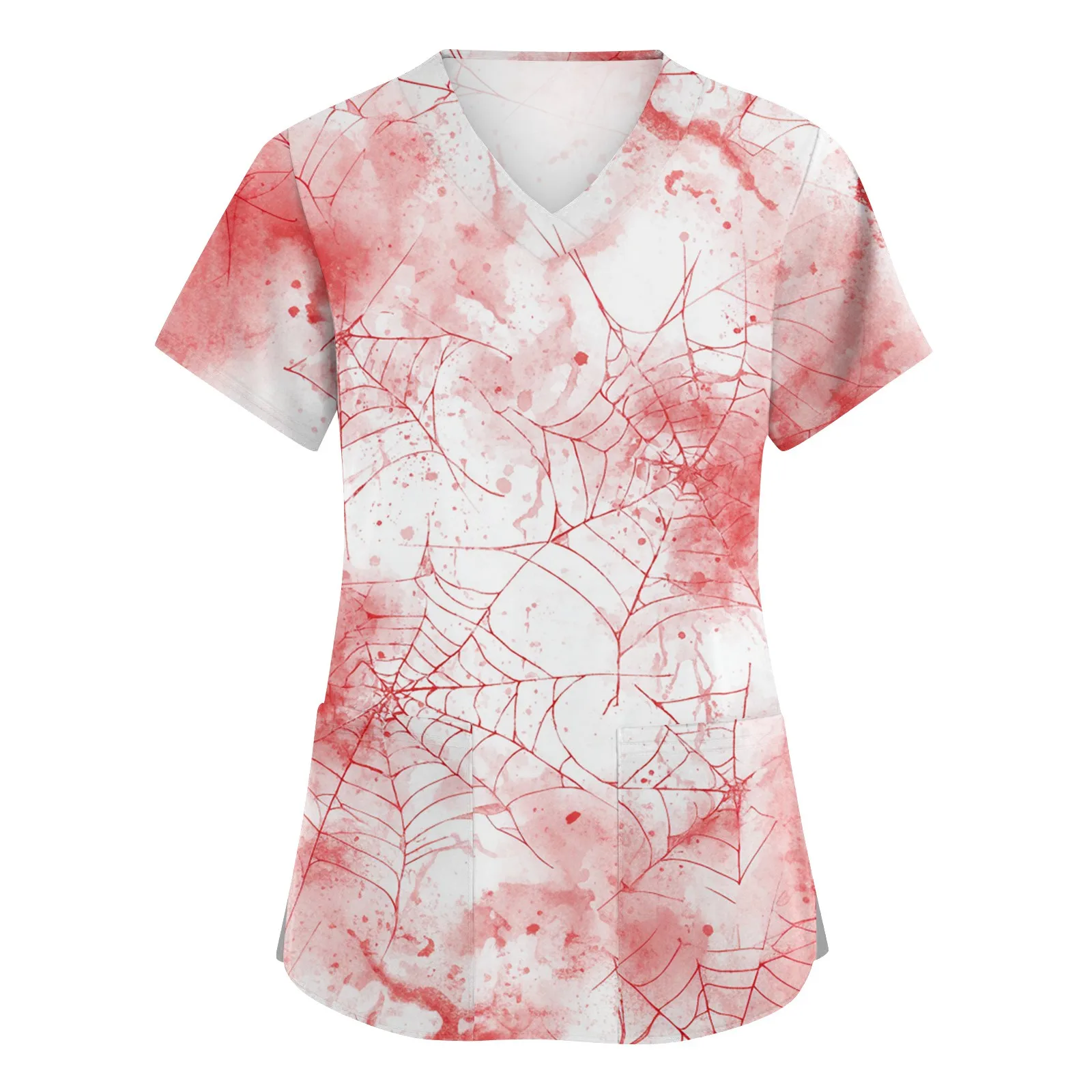 Uniforme chirurgica Donna Stampe di Halloween Scrub Donna medica Casual Scollo a V Manica corta Tasca applicata Uniforme infermieristica per le donne