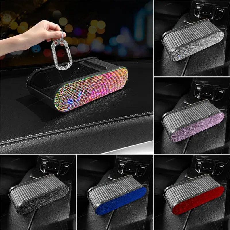 

Bling Rhinestone Car Push Pull Storage Garbage Box Dashboard Armrest Box Storage Box Organizer Debris Garbage Car Accessories