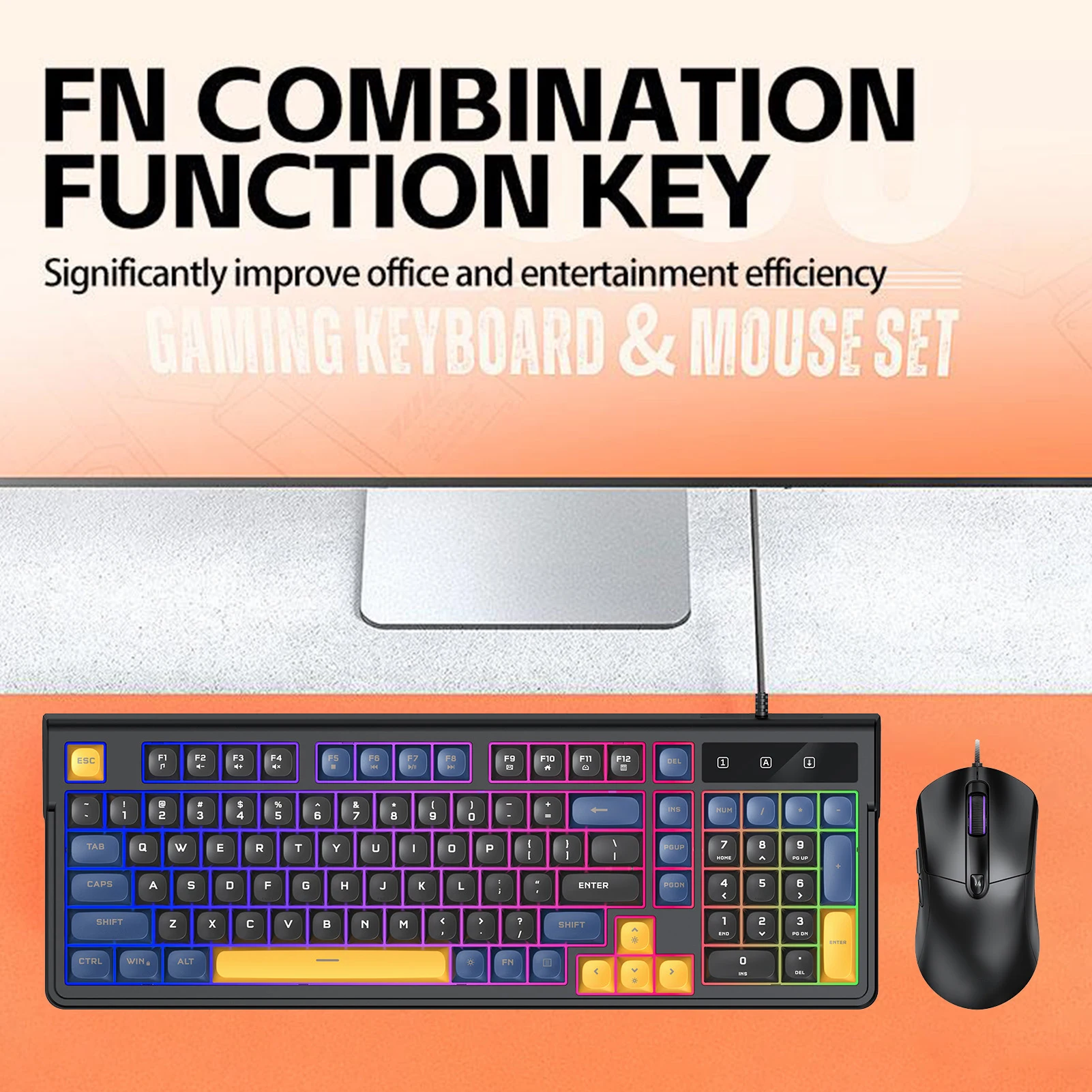 Computer Keyboard and Mouse Gaming Keyboard and Mouse Combo with RGB Backlit 19-Key Anti-Ghosting Compact Layout