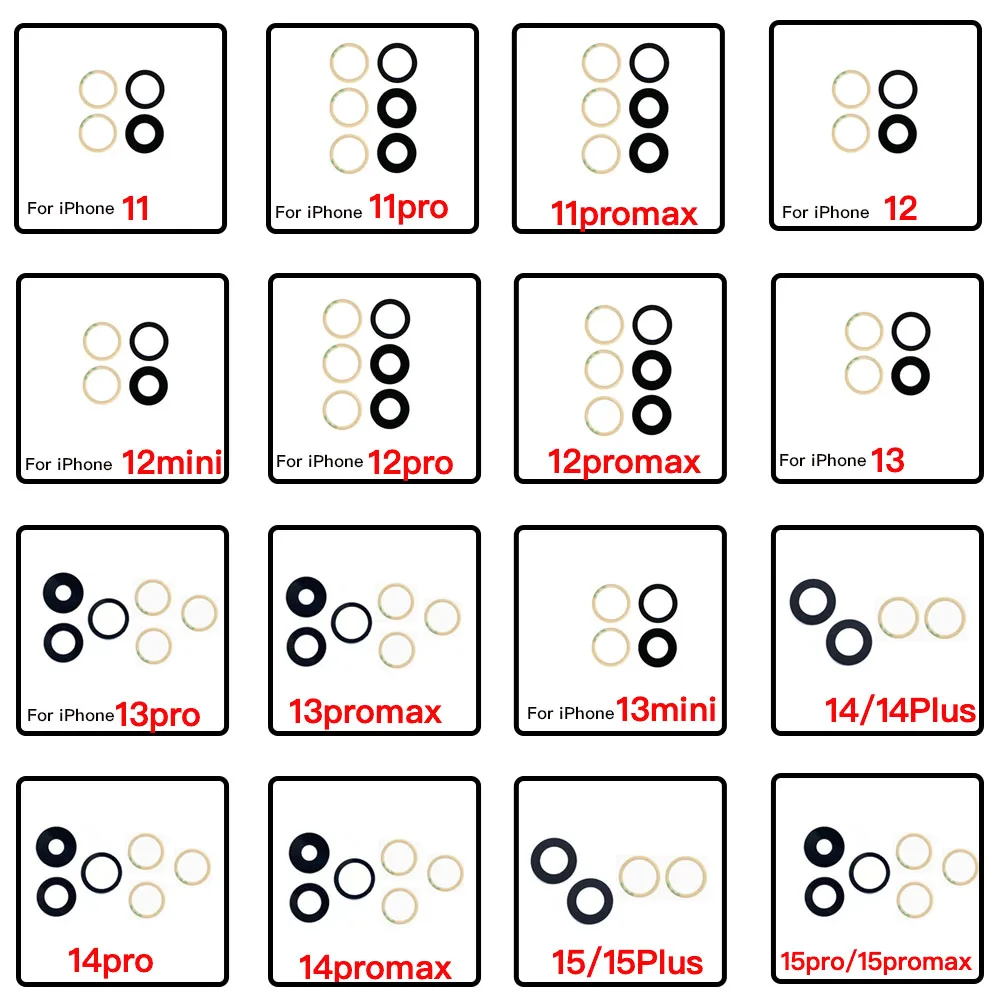 

Задняя крышка камеры, стекло объектива для iPhone 11, 12, 13, 14, 15, Mini Pro Max с клеем