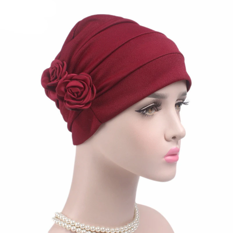 Double Flower Turban Muslim Women Inner Hijab Hat Beanies Bonnet Hair Loss Headscarf Cancer Chemo Cap Headwear Turbante Mujer